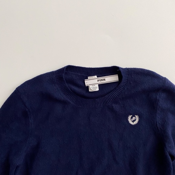 PINK Victoria's Secret Sweater Knit Blue Varsity Stripe Pullover Nwt Medium M - Picture 2 of 3